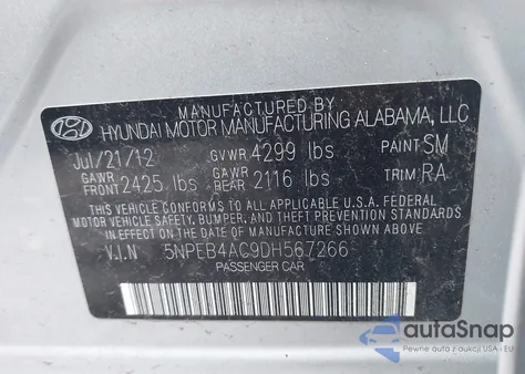 2013 Hyundai Sonata Gls from USA, damaged, VIN 5NPEB4AC9DH567266